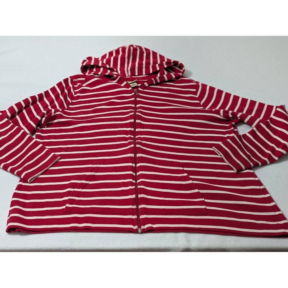 L.L. Bean Striped Red Full Zip Hooded Cardigan size 2X Regular Cotton